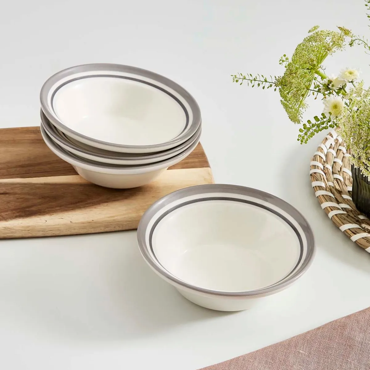 Portmeirion Potter's Stripe Set of 4 Oatmeal Bowls, Grey Best