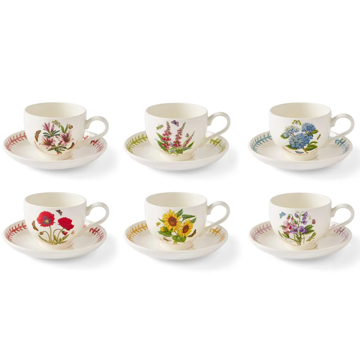 Portmeirion Botanic Garden Meadow Set of 6 Breakfast Teacups & Saucers, Assorted Hot