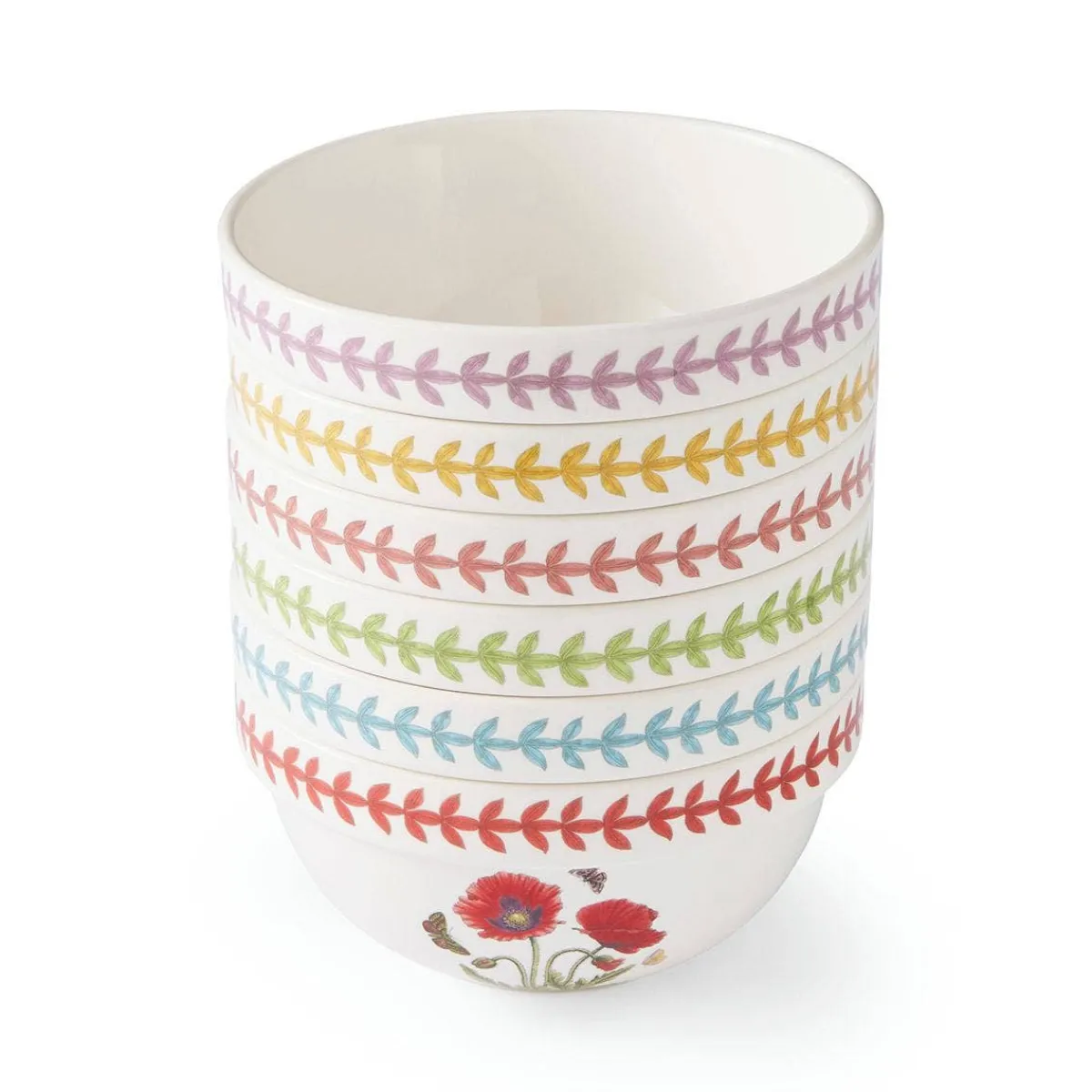 Portmeirion Botanic Garden Meadow Set of 6, 7" Stacking Bowls, Assorted Fashion