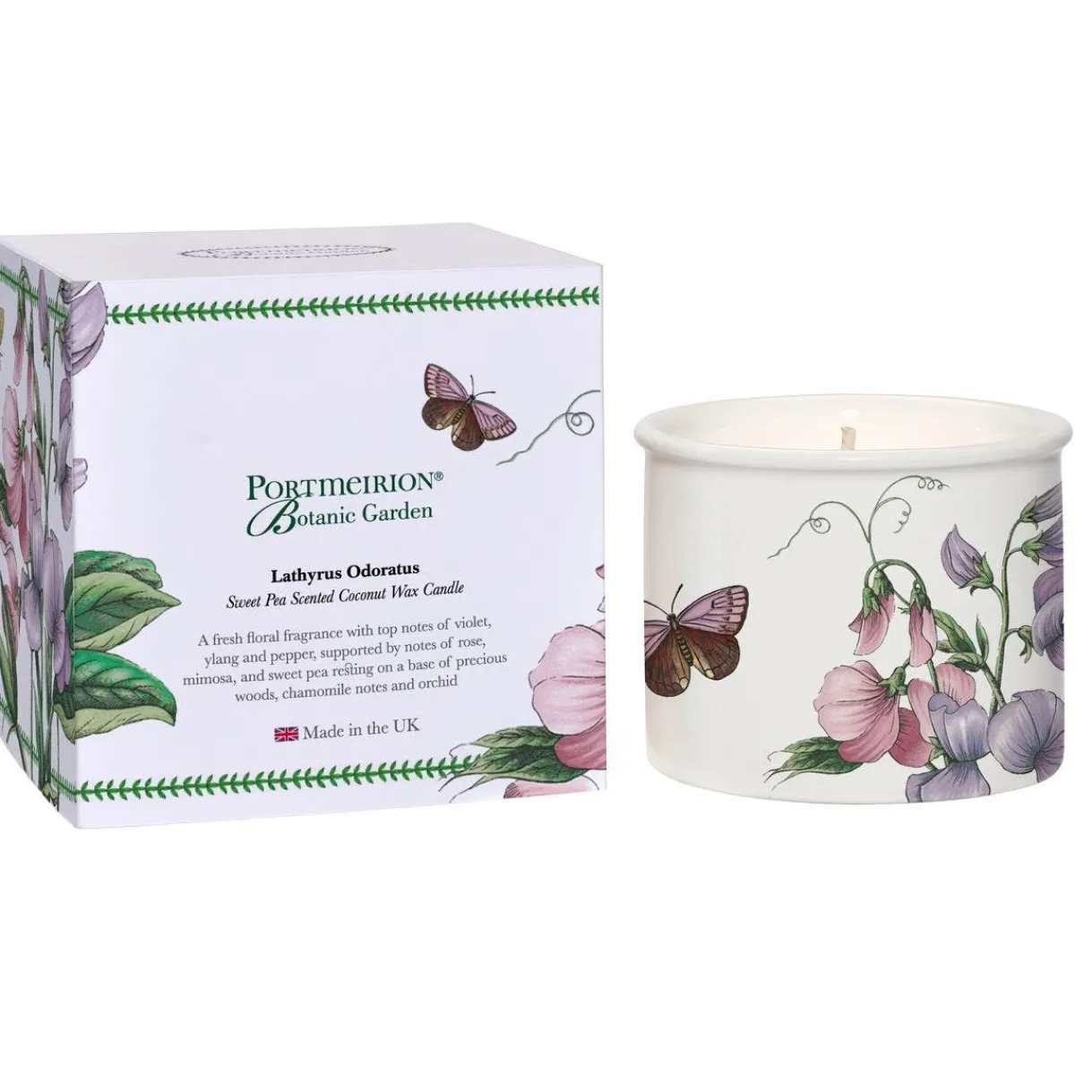 Botanic Garden Sweet Pea Ceramic Candle New