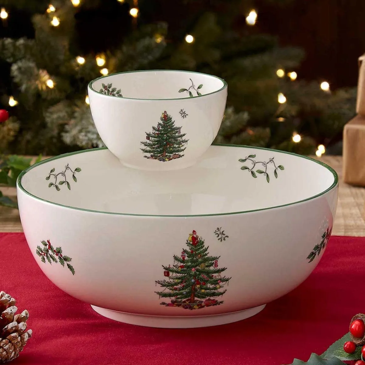 Spode Christmas Tree Tiered Chip n Dip Bowl Discount