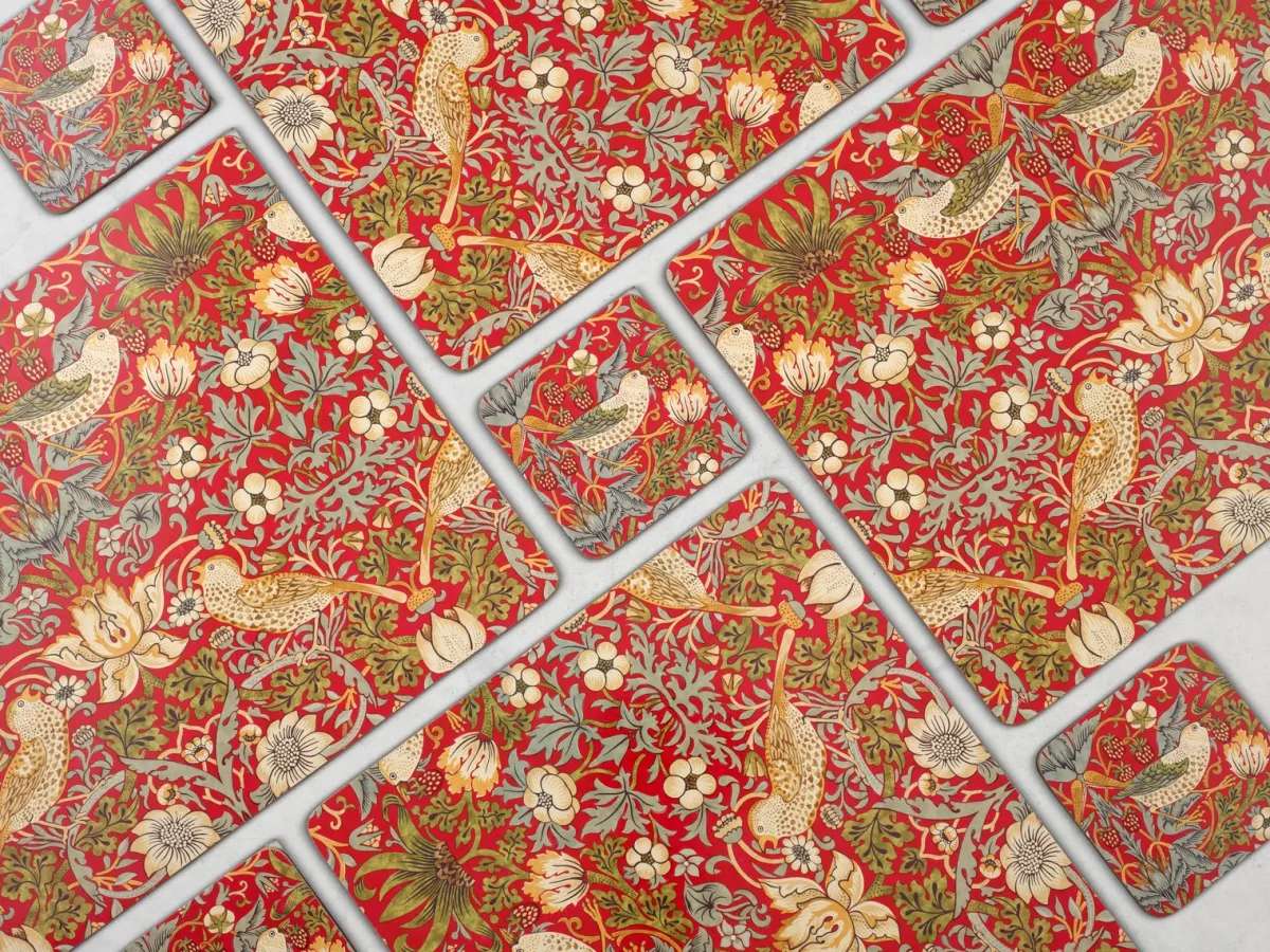Pimpernel Morris and Co for Strawberry Thief Red Set of 6 Placemats and Coasters Outlet