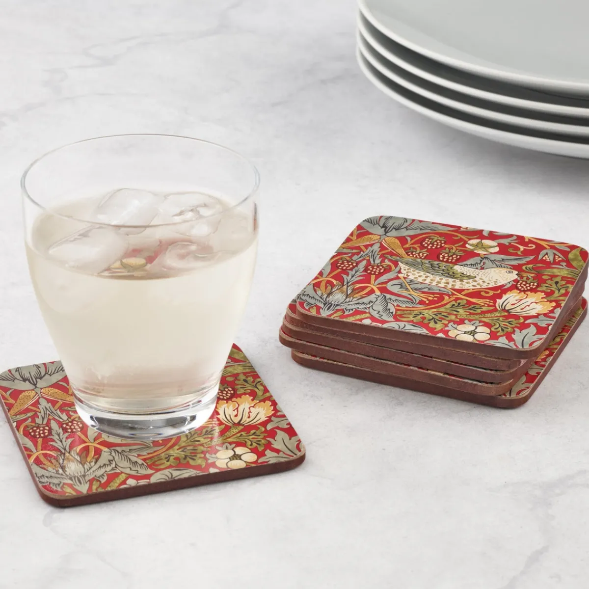 Pimpernel Morris and Co for Strawberry Thief Red Set of 6 Placemats and Coasters Outlet