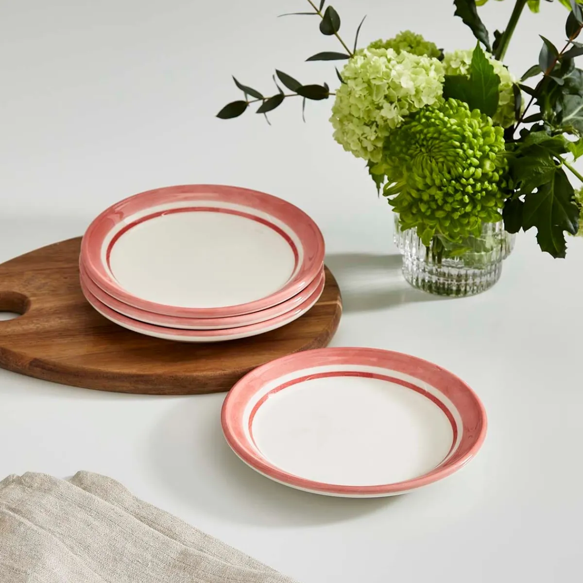Portmeirion Potter's Stripe Set of 4 Bread Plates, Red Hot