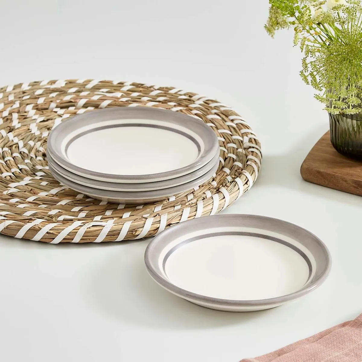Portmeirion Potter's Stripe Set of 4 Bread Plates, Grey Clearance