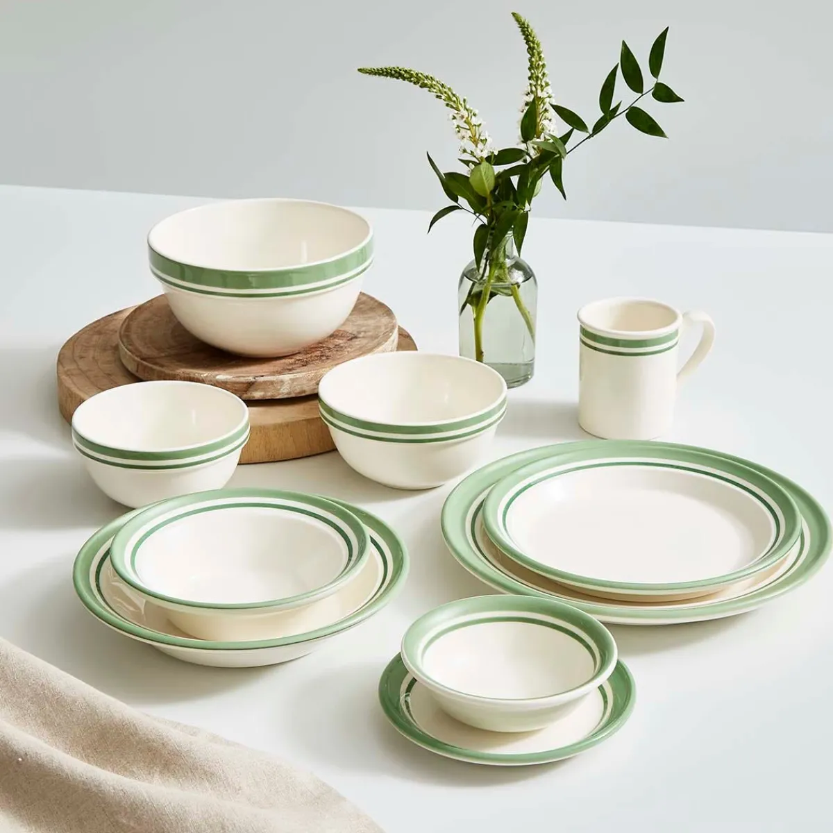 Portmeirion Potter's Stripe Set of 4 Dinner Plates, Green Hot