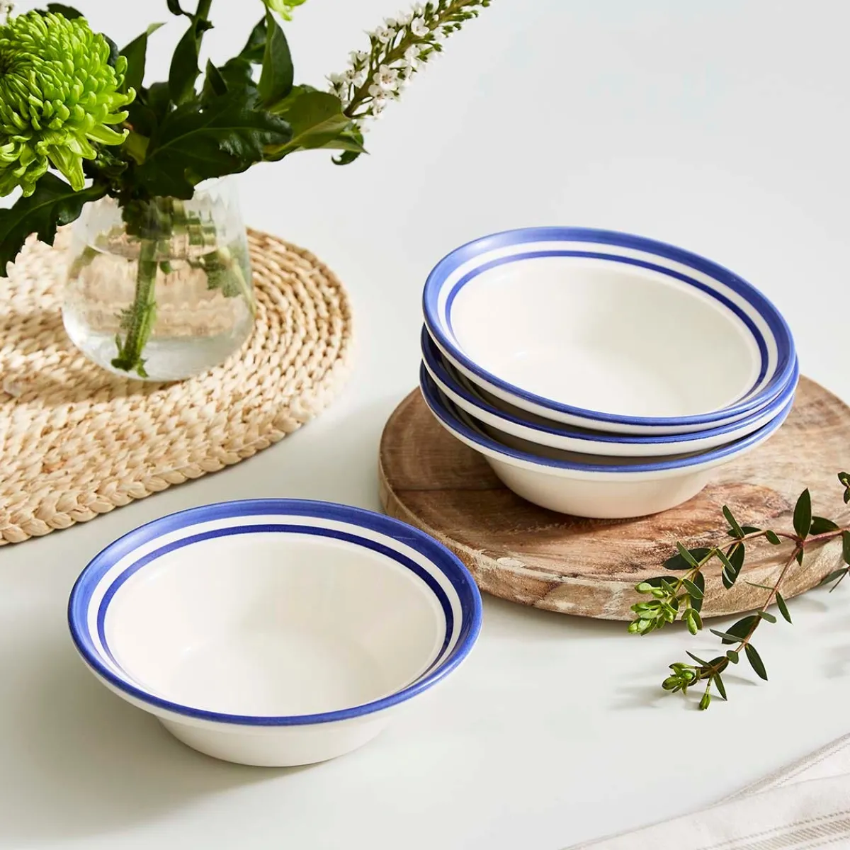 Portmeirion Potter's Stripe Set of 4 Oatmeal Bowls, Blue Sale
