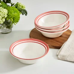 Portmeirion Potter's Stripe Set of 4 Oatmeal Bowls, Red Hot
