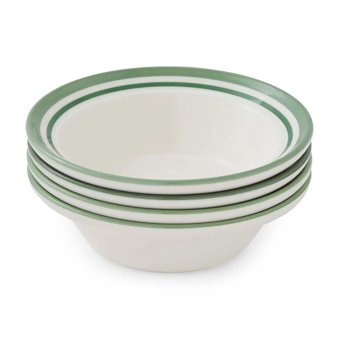 Portmeirion Potter's Stripe Set of 4 Oatmeal Bowls, Green Hot