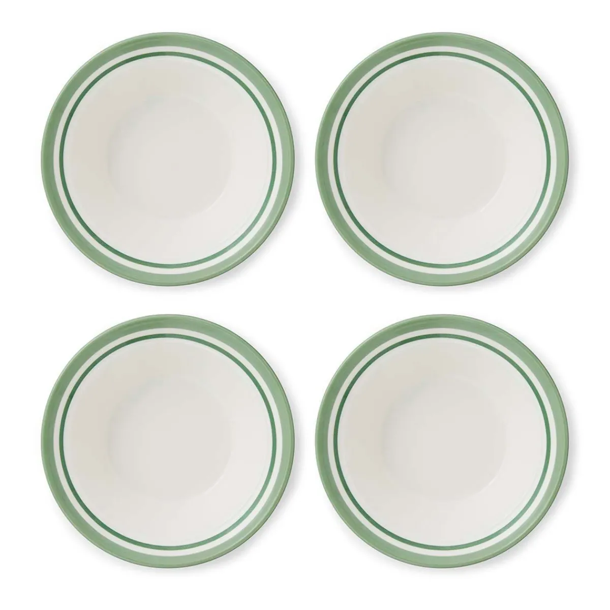 Portmeirion Potter's Stripe Set of 4 Oatmeal Bowls, Green Hot