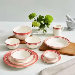 Portmeirion Potter's Stripe Set of 4 Soup Plates, Red Hot