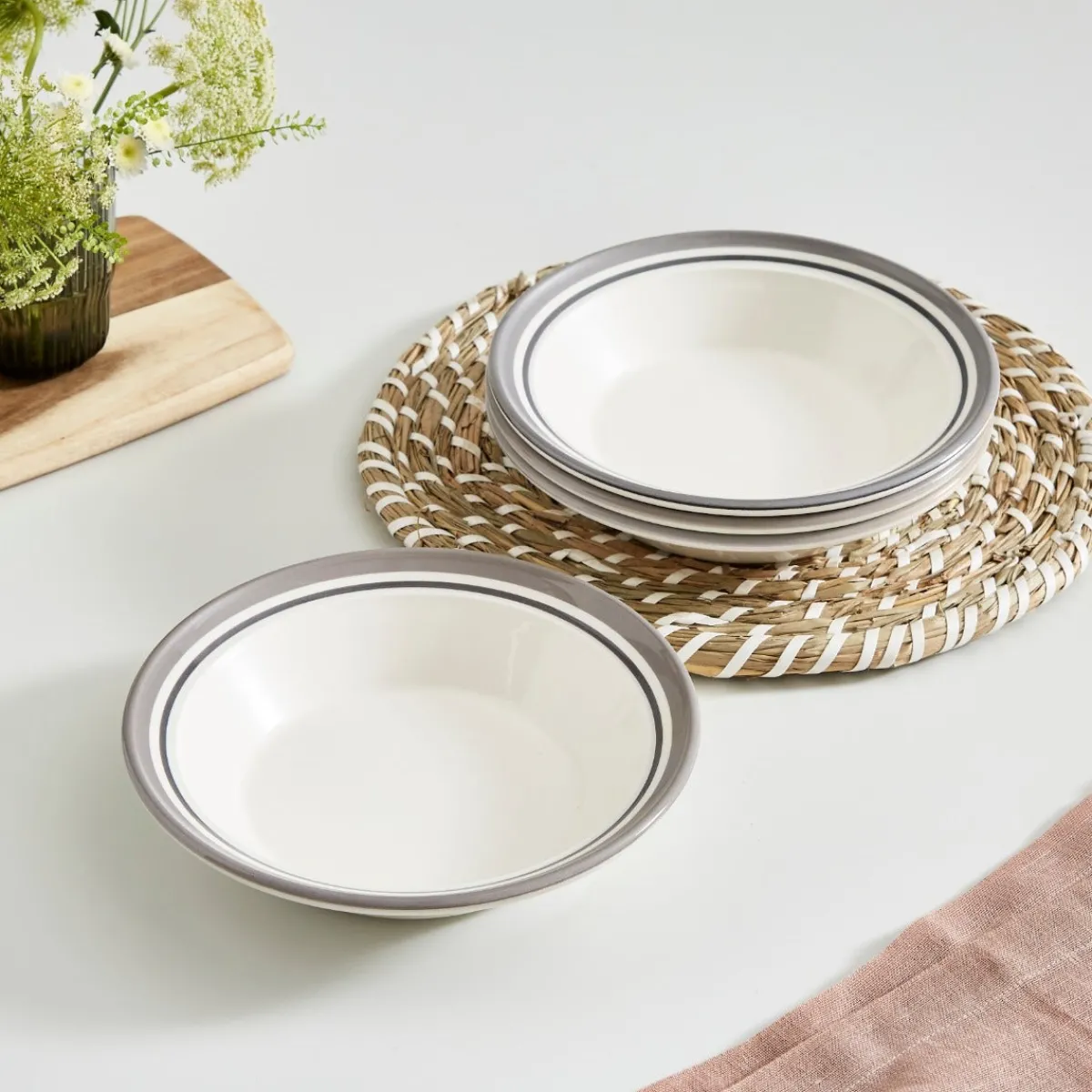 Portmeirion Potter's Stripe Set of 4 Soup Plates, Grey Clearance