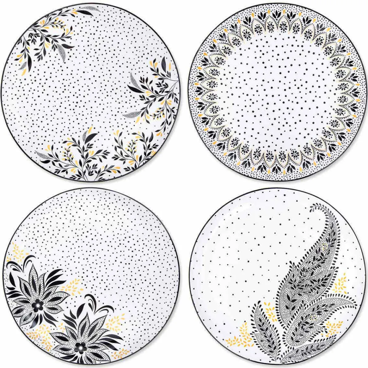 Portmeirion Sara Miller Artisanne Noir Set of 4 Dinner Plates Outlet