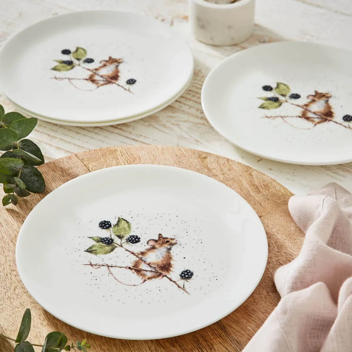 Royal Worcester Wrendale Designs Mouse Set of 4 Coupe Plates Discount
