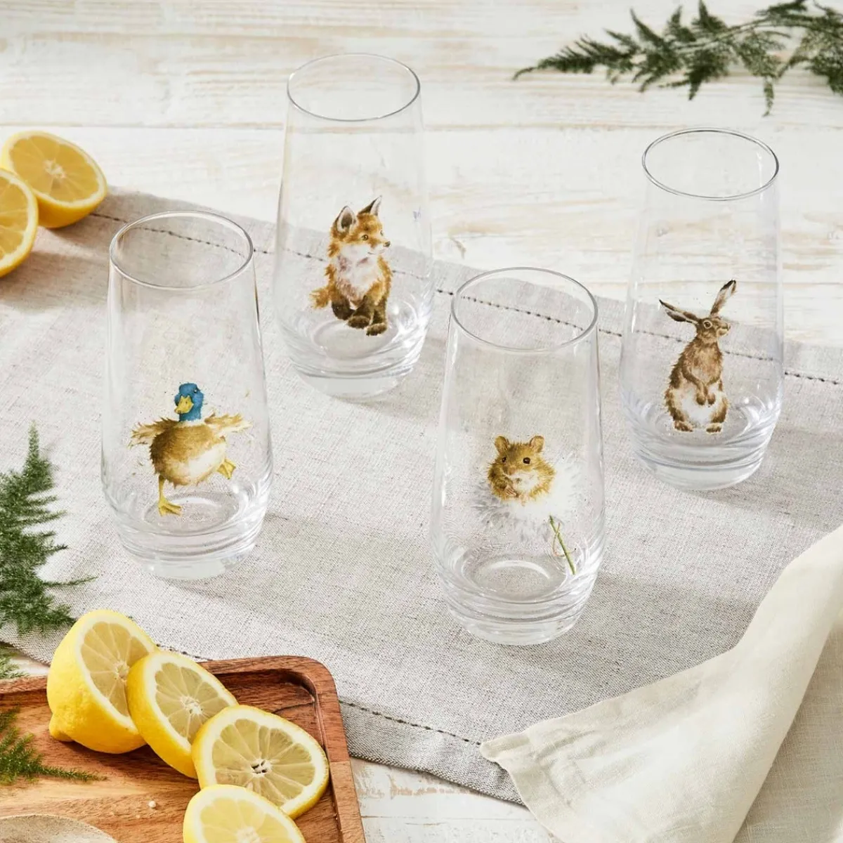 Royal Worcester Wrendale Designs Set of 4 Highball Glasses Hot