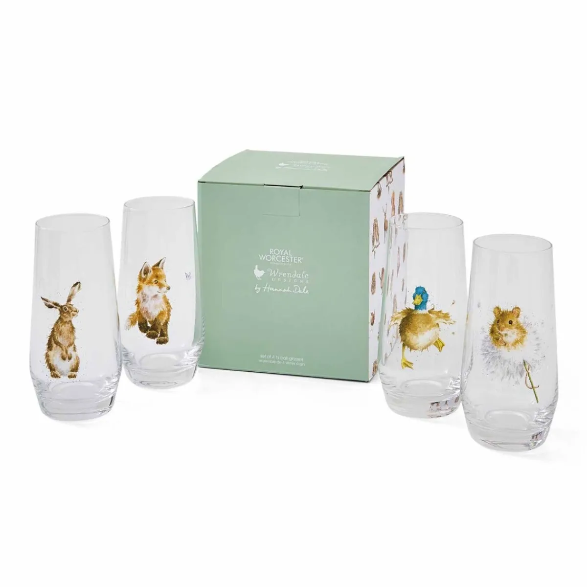 Royal Worcester Wrendale Designs Set of 4 Highball Glasses Hot